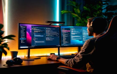 Full-Time Web Development Jobs on a computer in an office setting